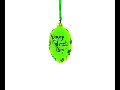 Happy St Patrick's Day Egg Glass Ornament 4 Inches