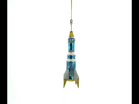 Cosmic Adventure: Blue Rocket Blown Glass Christmas Ornament