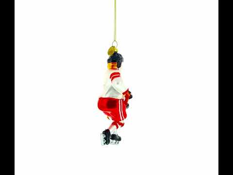 Skilled Hockey Player Blown Glass Christmas Ornament