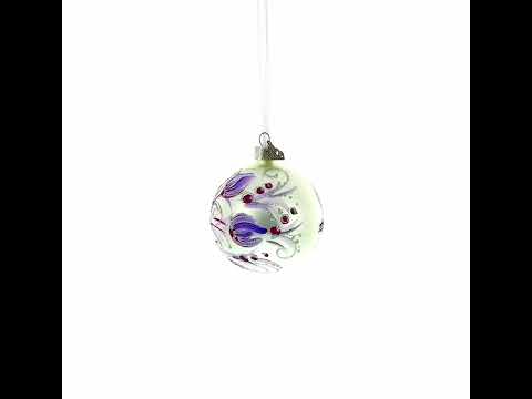 Gerbera Flowers on Purple Blown Glass Ball Christmas Ornament