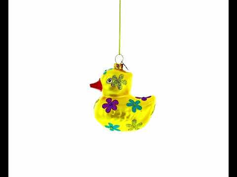 Cheerful Yellow Duck Blown Glass Christmas Ornament