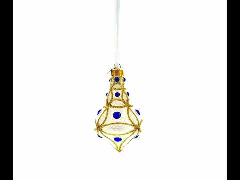 Adorno navideño con remate de campana de cristal transparente con joyas azules