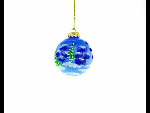 Bear with Balalaika and Santa Hat Blown Glass Ball Christmas Ornament 3.25 Inches