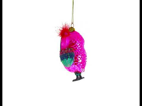 Vibrant Colorful Owl Blown Glass Christmas Ornament