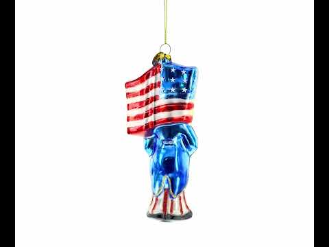 Papá Noel patriótico con bandera americana - Adorno navideño de vidrio soplado