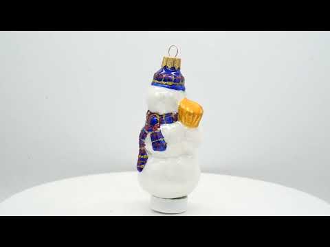 Snowman Holding Broom Mini Glass Christmas Ornament