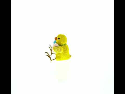 Cheerful Chick Clutching Colorful Easter Eggs Figurine