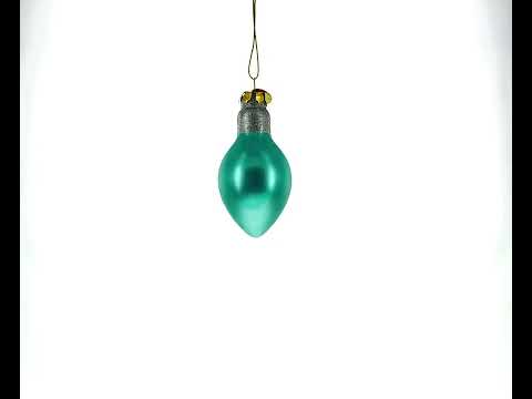 Shimmering Blue Light Bulb Blown Glass Christmas Ornament