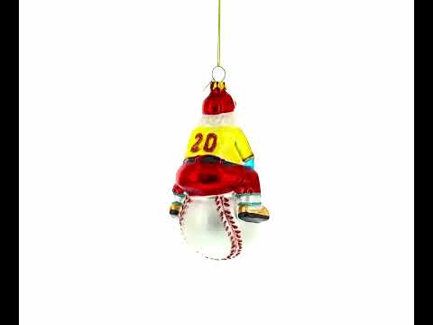 Santa Baseball Player Blown Glass Christmas Ornament