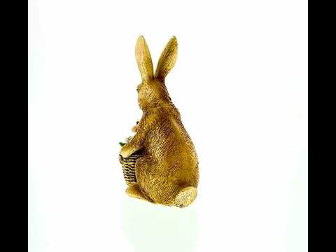 Cherished Embrace: Mother Bunny Cradling a Little One in Floral Basket Figurine