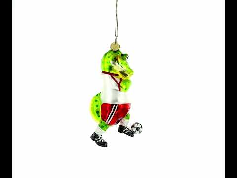 Crocodile Soccer Player Blown Glass Christmas Ornament