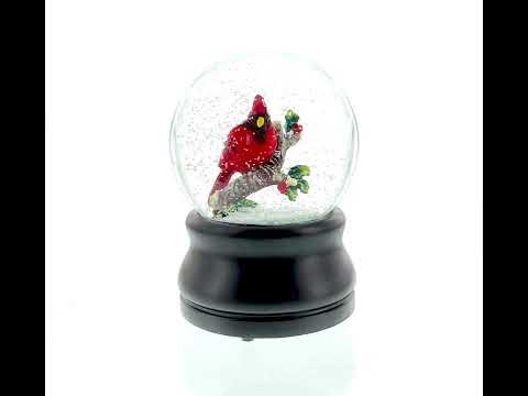 Melodic Red Cardinal Serenade: Musical Water Snow Globe with Tree Branch