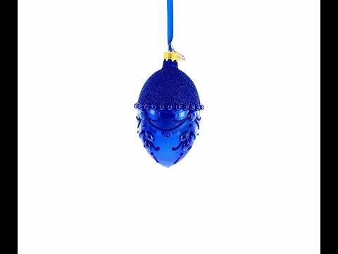 Bejeweled Chandelier on Blue Glass Egg Christmas Ornament 4 Inches