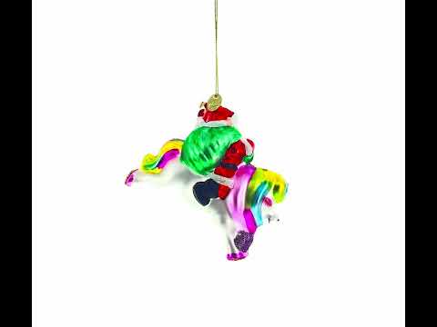 Santa on a Unicorn Blown Glass Christmas Ornament