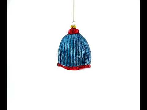 Cozy Blue Christmas Sweater Featuring Santa Blown Glass Christmas Ornament