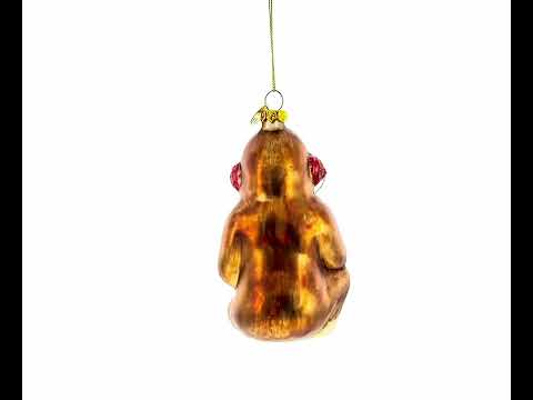 Monkey Video Gamer Blown Glass Christmas Ornament