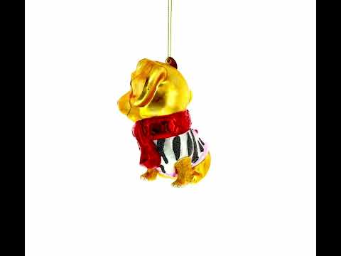 Golden Retriever Puppy in Red Scarf Glass Christmas Ornament