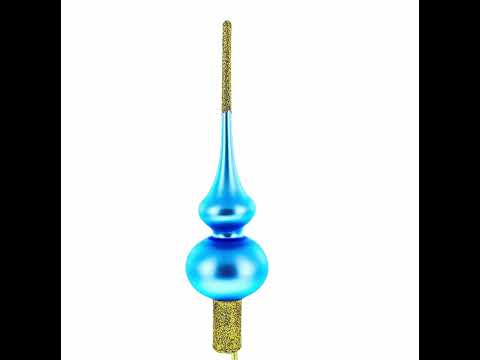 Blue with Sparkling Top Blown Glass Christmas Tree Topper 11 Inches