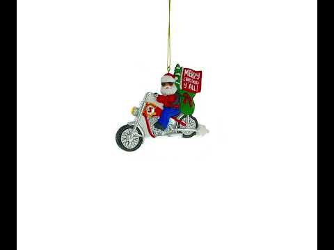 Santa on Festive Motorcycle Resin Christmas Ornament