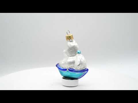 Blue Tall Ship with White Sail Mini Glass Christmas Ornament