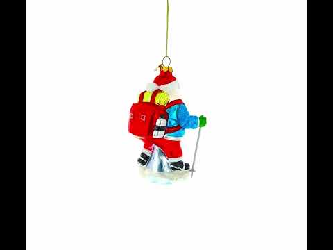 Snowshoeing Santa Blown Glass Christmas Ornament