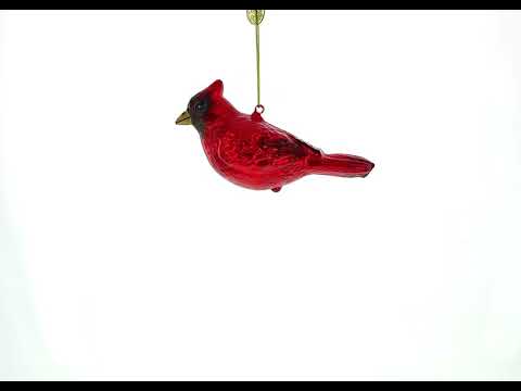 Vibrant Red Cardinal Blown Glass Christmas Ornament