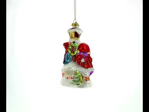 Carolers by a Vintage Lantern Blown Glass Christmas Ornament