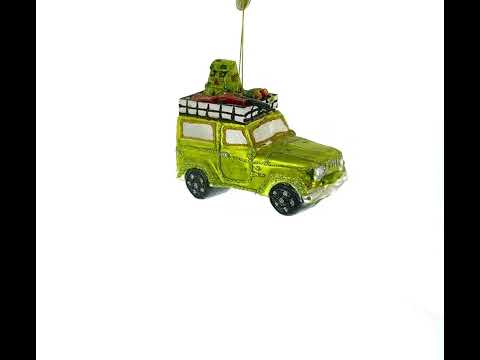 Camouflaged Hunter in a Car Blown Glass Christmas Ornament