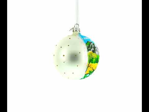 Mountain River Painting Glass Ball Christmas Ornament 4 Inches