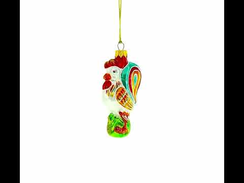 Vibrant and Colorful Rooster Mini Glass Christmas Ornament