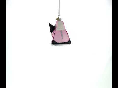 Boston Terrier in Pink Handbag Glass Christmas Ornament