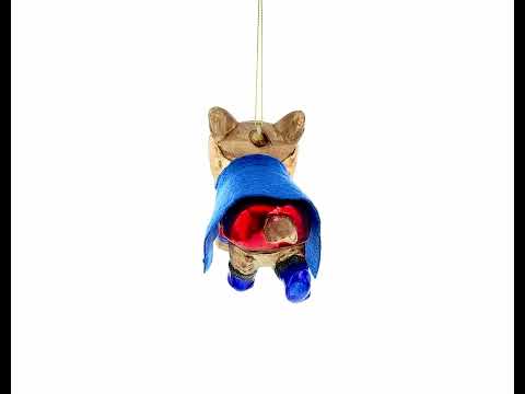 Super Dog in Mask Walking Blown Glass Christmas Ornament