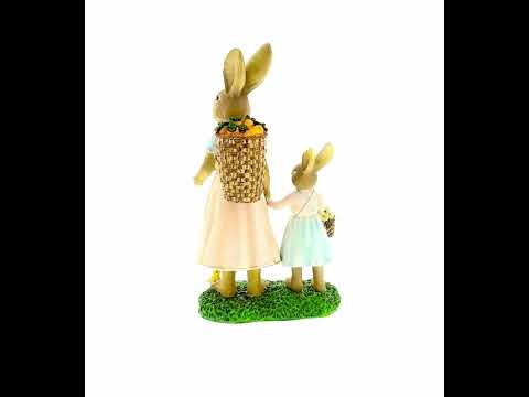 Mother and Daughter Bunnies Sharing Baskets Moment: Delightful Figurine