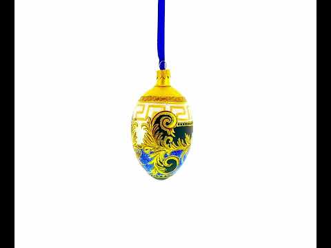 Italian Designer Fine Medallion Glass Egg Christmas Ornament 4 Inches