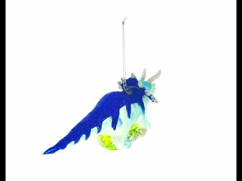 Sparkling Glittered Dinosaur Blown Glass Christmas Ornament