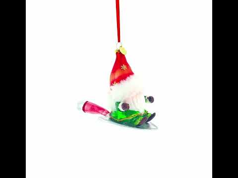 Scandinavian Gnome Riding a Shield Blown Glass Christmas Ornament