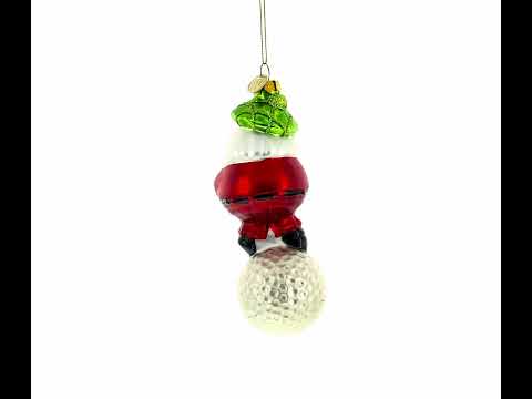 Santa the Golf Player Blown Glass Christmas Ornament