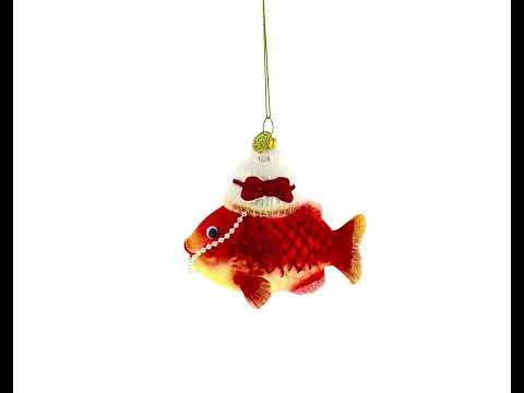 Grandma Fish in Santa Hat Blown Glass Christmas Ornament