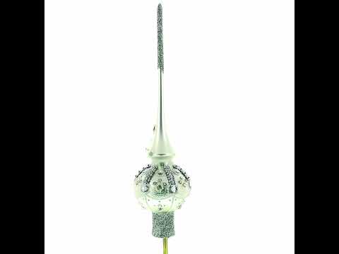 White Jewels on Silver Blown Glass Christmas Tree Topper 11 Inches