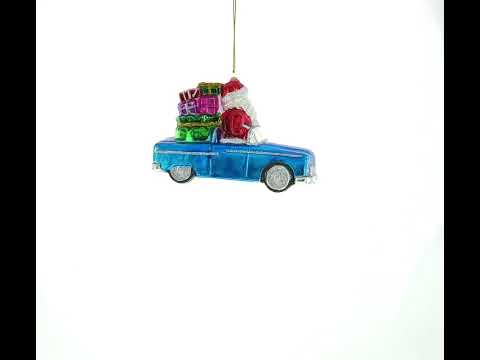 Santa in Convertible Car Loaded with Gifts Blown Glass Christmas Ornament