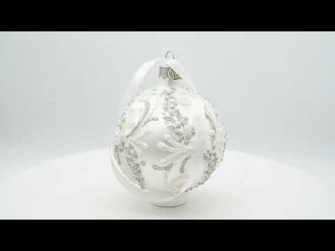 Snow Swirls on White Glass Ball Christmas Ornament 3.25 Inches