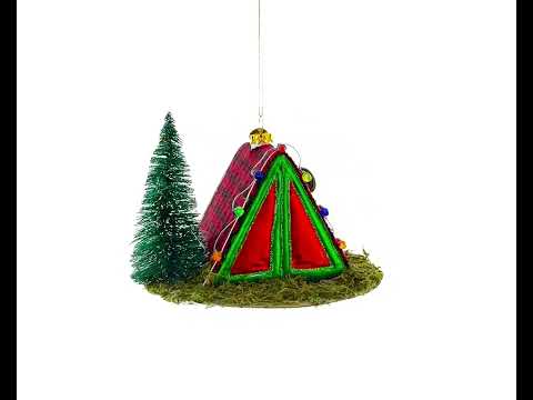 Shelter in the Woods Blown Glass Christmas Ornament