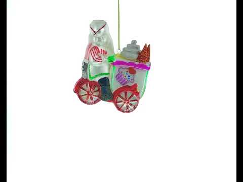 Aventura festiva del carrito de comida de Papá Noel - Adorno navideño de vidrio soplado