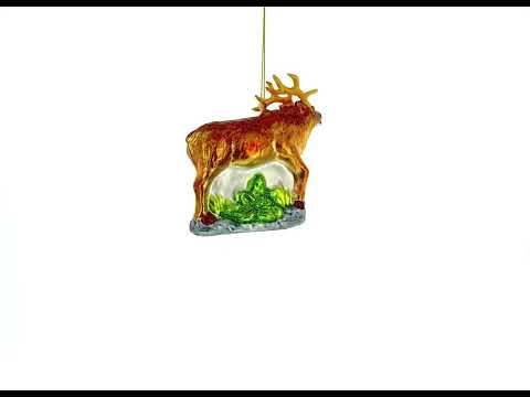 Graceful Reindeer on Grass Blown Glass Christmas Ornament