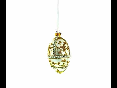 Jeweled Golden Chandelier on Silver Glass Egg Christmas Ornament 4 Inches