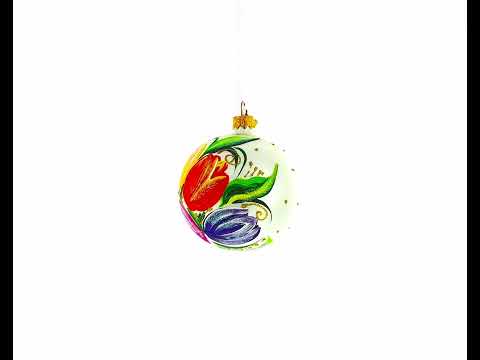 Tulip Bouquet on White Glass Ball Christmas Ornament 3.25 Inches