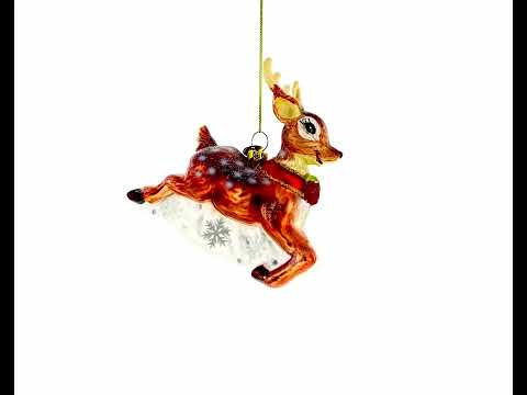 Baby Deer Running Blown Glass Christmas Ornament