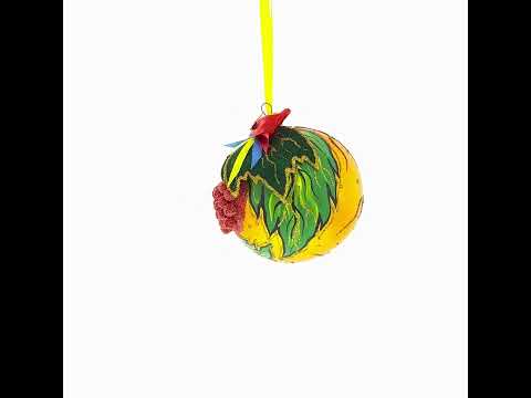 Embossed Ukrainian Kalyna Berries Glass Ball Christmas Ornament 4 Inches