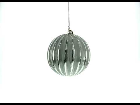 Gleaming Silver Ribbed Blown Glass Christmas Ornament