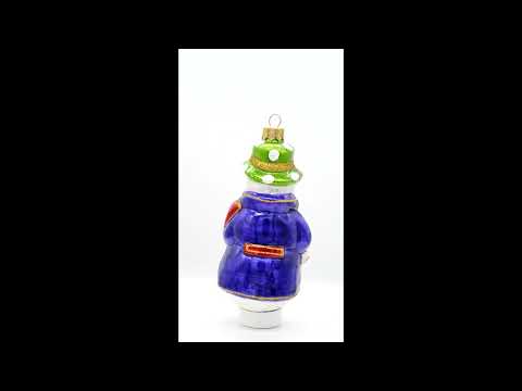 Snowman in Purple Jacket Mini Glass Christmas Ornament